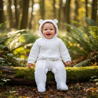 Jarní kojenecká kombinéza Minky LUX bílá s oušky Dětský svět – overal pro miminko