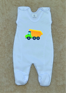 Kojenecké bavlněné dupačky Gama bílé nákladní auto