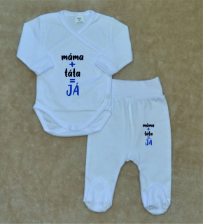 Kojenecká soupravička Gama 2-dílná, máma+táta=Já modré, zavinovací body+polodupačky