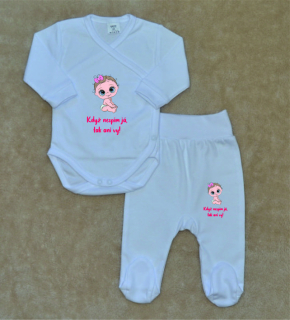 Kojenecká soupravička Gama 2-dílná, Když nespím já, tak ani vy! holčičí, zavinovací body+polodupačky