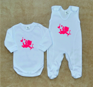 Kojenecká soupravička Gama 2-dílná bílá růžový Amorek body+dupačky 
