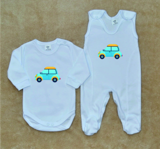 Kojenecká soupravička Gama 2-dílná bílá auto body+dupačky 