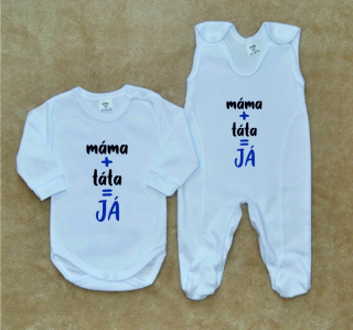 Kojenecká soupravička Gama 2-dílná bílá, máma+táta=Já, modré, body+dupačky 