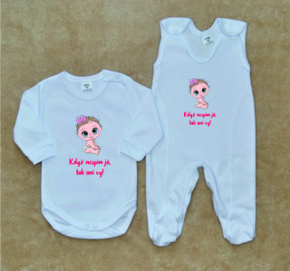 Kojenecká soupravička Gama 2-dílná bílá, Když nespím já, tak ani vy! růžové body+dupačky 