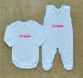 Kojenecká soupravička se jménem Gama 2-dílná bílá s holčičím jménem, body+dupačky 