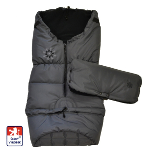 Zimní fusak s rukávníkem Dětský svět – šedý šusťák a černý fleece 🇨🇿❄️