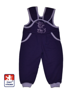 Dětské tepláky s laclem Dětský svět fialové s pejskem