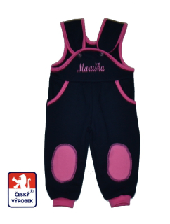 Dětské tepláky se jménem Dětský svět modrorůžové se záplatami