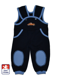 Chlapecké tepláčky s laclem a záplatami Dětský svět tmavě modré s autem