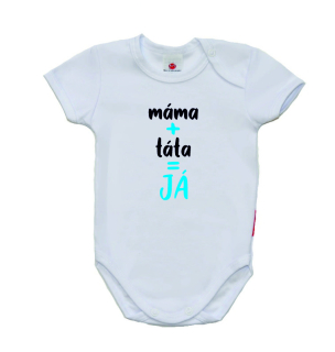 Dětské body s potiskem, Gama, krátký rukáv, máma+táta=JÁ, tyrkysové