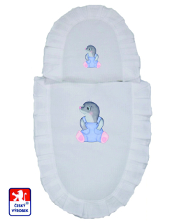 Set peřinek do panenkového kočárku Dětský svět bílé s obrázkem krteček obrysy