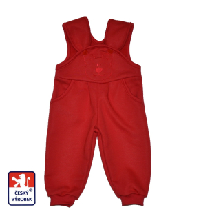 Dětské tepláky se šráčky Dětský svět červené s medvídkem