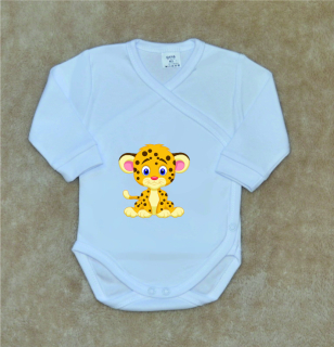 Dětské bílé zavinovací body Gama sedící gepard