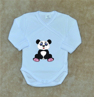 Dětské bílé zavinovací body Gama sedící panda