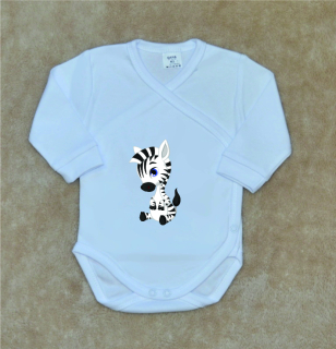 Dětské bílé zavinovací body Gama sedící zebra