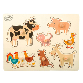 Dětské dřevěné puzzle s úchyty Smily play farma