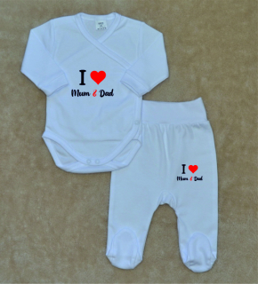 Kojenecká soupravička Gama 2-dílná bílá zavinovací body+polodupačky I love Mum and Dad