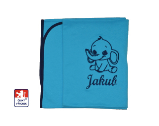 Letní deka do kočárku se jménem Dětský svět tyrkysová se slonem