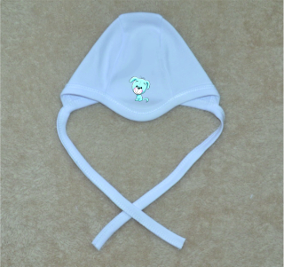 Kojenecká čepička Gama bílá, roztomilý modrý pejsek