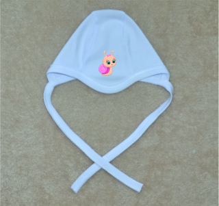 Kojenecká čepička Gama bílá, růžový šnek