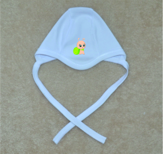 Kojenecká čepička Gama bílá, zelený šnek