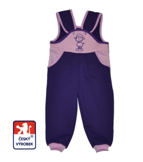 Dětské laclové tepláčky Dětský svět fialovorůžové s ovečkou