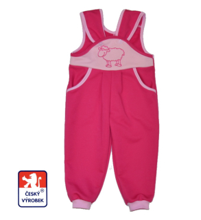 Dětské laclové tepláčky Dětský svět růžové s ovečkou