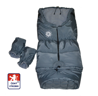 Zimní fusak s rukavicemi na kočárek Dětský svět – šedý šusťák a světle šedý fleece 🇨🇿❄️🧤
