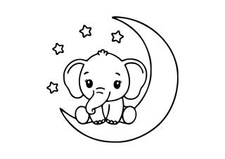 Obrázek pro potisk č.91 slůně na měsíčku