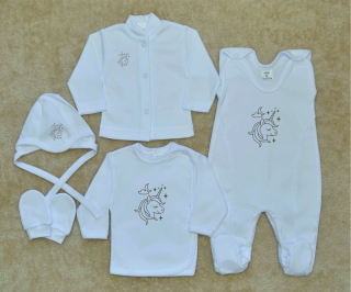 Kojenecká soupravička do porodnice Gama Exclusive 5-dílná jednorožec šedý