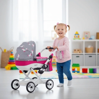 Kočárek pro panenky Adbor Lily LC24 – šedorůžový s jednorožcem 🦄
