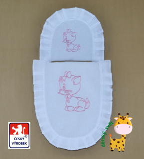 Peřinky do kočárku pro panenky Dětský svět bílé s růžovou kočičkou