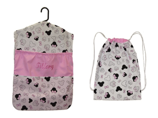 Sada kapsáře na ramínko do školky a pytlíčku na botičky Dětský svět mouse holčičí s výšivkou jména 