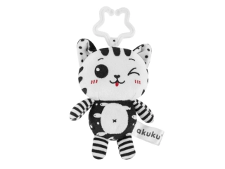 Kojenecká plyšová hračka Akuku bíločerný kocourek