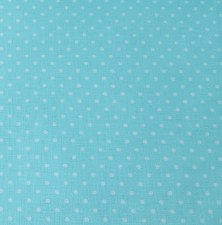 Potisk plátna č.423 bílý puntík na světle tyrkysovém podkladě