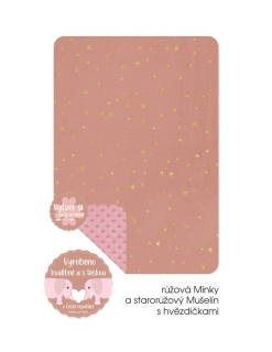 Dětská deka do kočárku Dětský svět, růžová Minky a Mušelín starorůžový s hvězdičkami