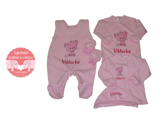 Růžová kojenecká soupravička, Dětský svět, 5-dílná DELUXE, kočička se jménem
