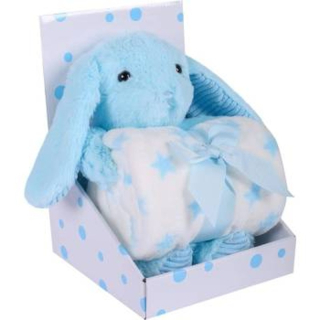 Dárková deka do kočárku s plyšákem EASY CARE modrý zajíček