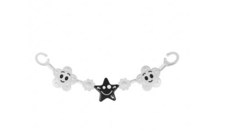 Plastová chrastící šňůra do kočárku Tullo bíločerné květinky s hvězdičkou