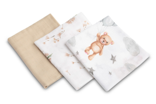 Dětské mušelínové pleny 70×80 cm Sensillo – 3 ks, béžový medvídek