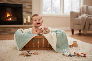 Vyšívaná oboustranná deka Sensillo, 80x100cm mátová