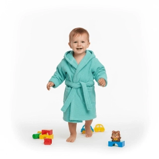 Dětský froté župan s kapucí Dětský svět mintový – hebký a savý pro děti