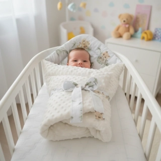 Kojenecká zavinovačka s mašlí Dětský svět – smetanová Minky / safari