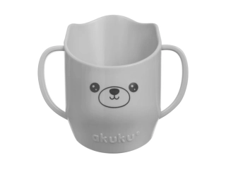 Anatomický tréninkový hrnek pro miminko Akuku 150 ml šedý – nakloněný učící hrneček
