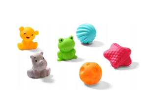 Senzorické míčky a zvířátka pro miminko BabyOno – smyslové hračky 6 ks v tašce