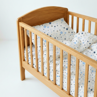 Povlečení do postýlky Dětský svět – modrošedé hvězdičky na bílém podkladu