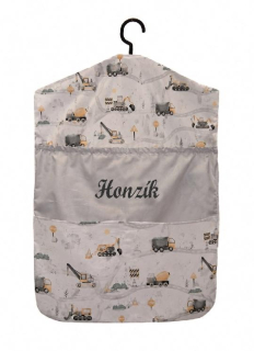 Kapsář do školky na ramínko se jménem Dětský svět Žluté stavební stroje 👦🎒