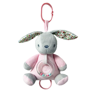 Plyšový králíček Tulilo růžový – hračka na kočárek s klipem a melodií 🐰🎵