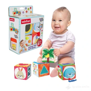 Měkké senzorické hrací kostky Winfun 4 ks pro miminka od 6 měsíců 👶🧸