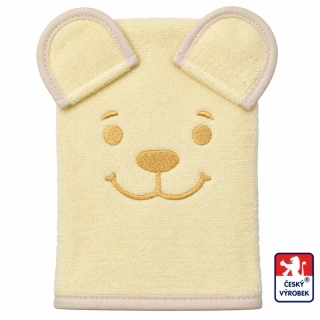 Dětská žínka pro miminko Medvídek – froté maňásek s 3D oušky 🧸